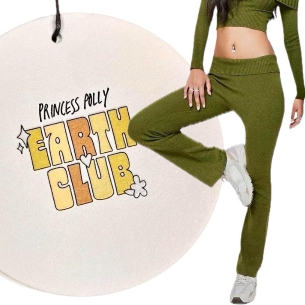 NWT Princess Polly “Earth Club” Westaway Pants in Olive Green Ribbed Knit Size 2